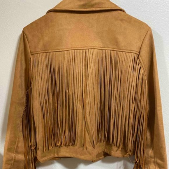 Boho Western Zip Up Fringe Trim Jacket camel - Picture 6 of 6